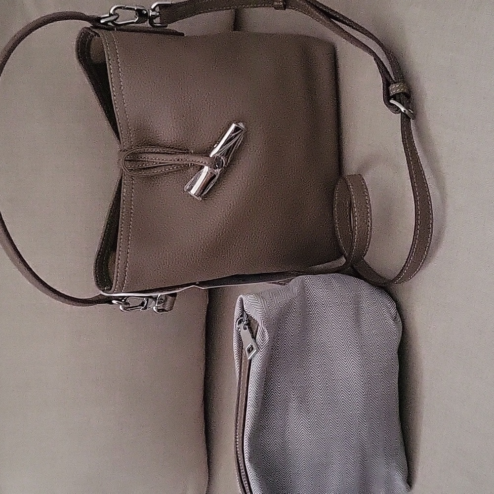 Small soft leather handbag with a pouch
